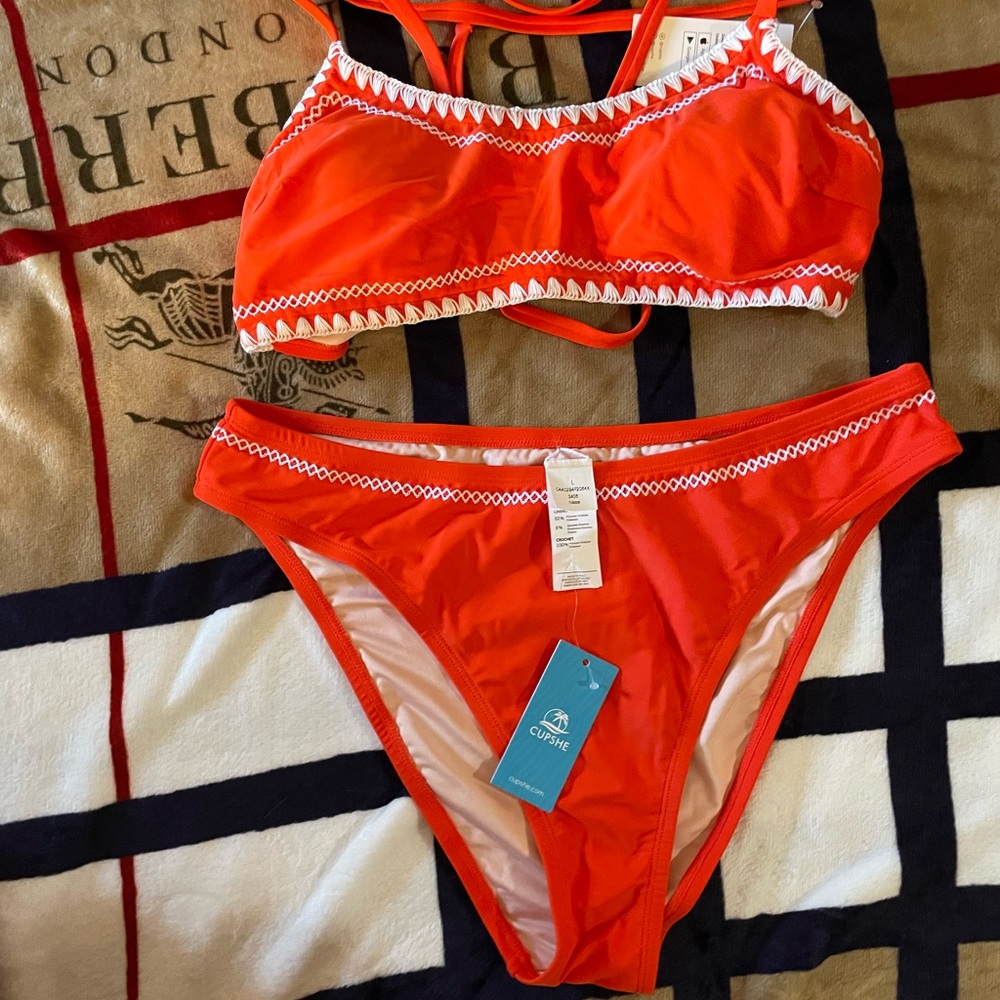Cupshe Vibrant orange Bikini with White Accents